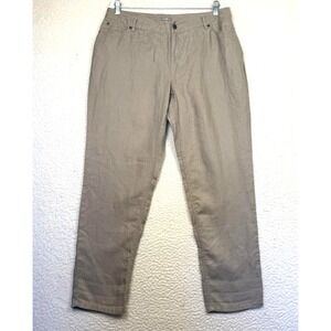 J Jill Pants Womens 14 Beige 100% Linen Casual Straight Leg Relaxed Lightweight